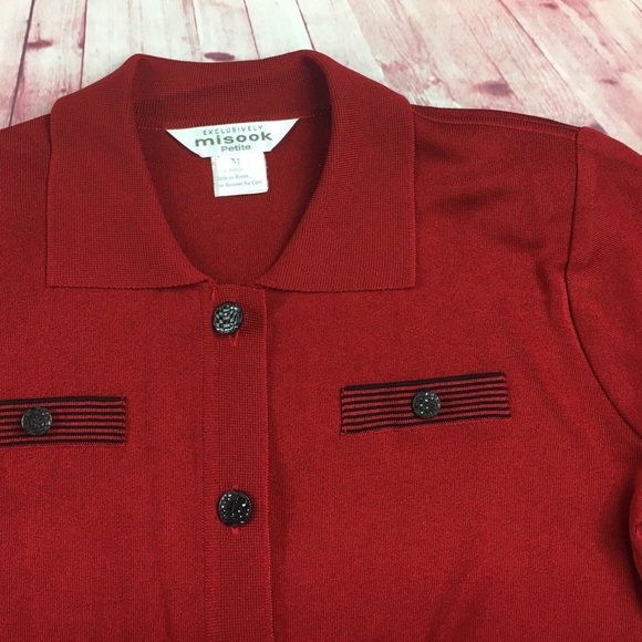☮️MISOOK Red/Black Button up Cardigan sz M Petite - Picture 6 of 8